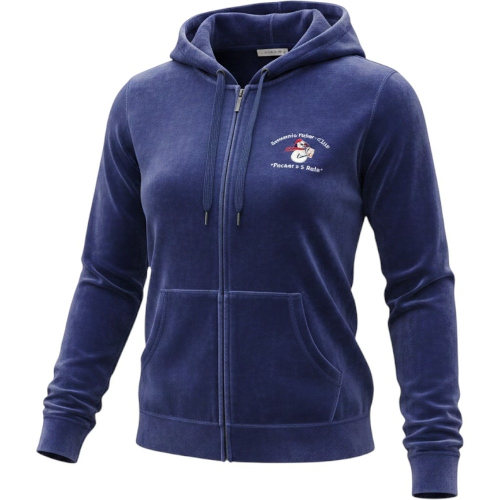 Yessica C&A Navy Blue Velour Hoodie Snowman Poker League Zip Sweatshirt XL